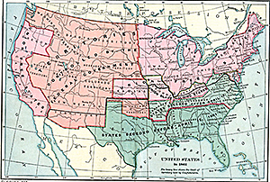 Uppdelningen mellan nord och sydstaterna i inbördeskriget 1861-1865